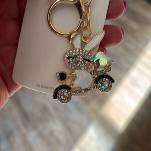Gold and White Bunny‎ Keychain